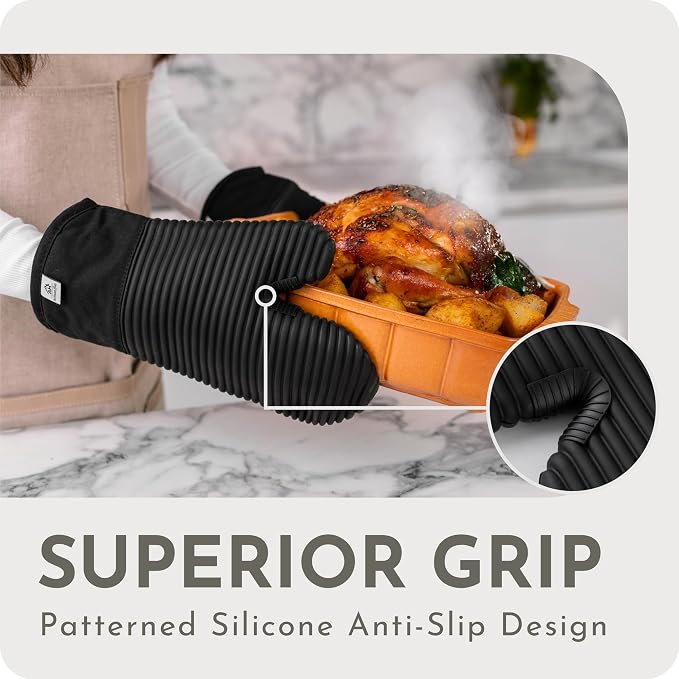 Extra Long Silicone Oven Mitts | Heat Resistant 500°F BPA-Free Food Grade - Image 3