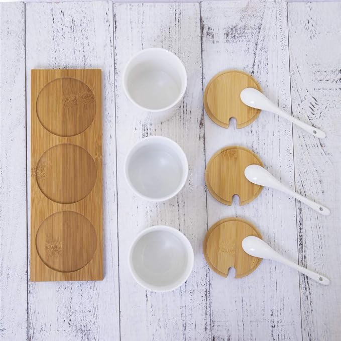Ceramic Sugar Bowls with Bamboo Lids and Spoons-June Sky Muti-Functional Round - Image 5