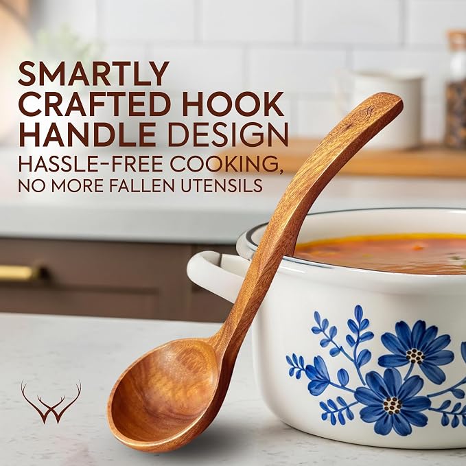4Pcs Wooden Ladle Set – Teak Wood Soup Spoons - Image 5