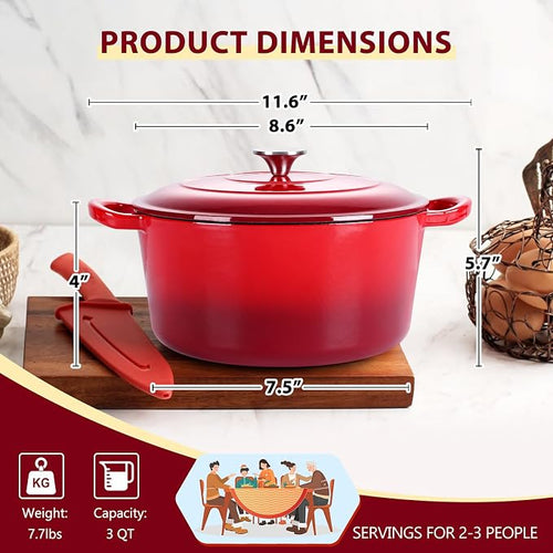 3 Qt Enameled Cast Iron Dutch Oven - Image 2