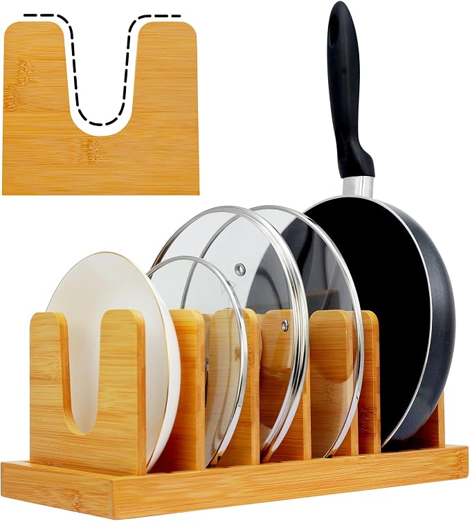 MinBoo Bamboo Pot Lid Organizer Pot Lid Holder, Pot and Pan Organizer Drawer by MinBoo