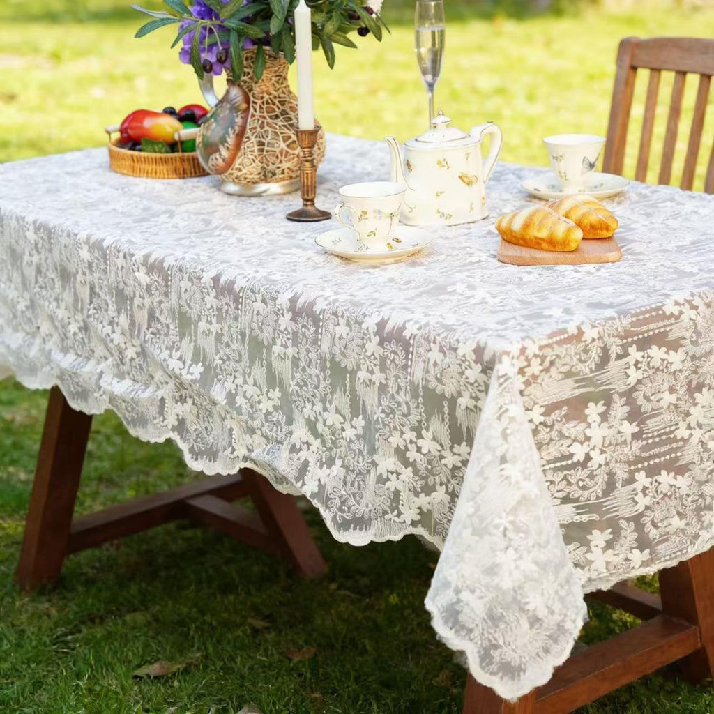 French Embroidery Lace Tablecloth - Rectangular for Coffee Tables