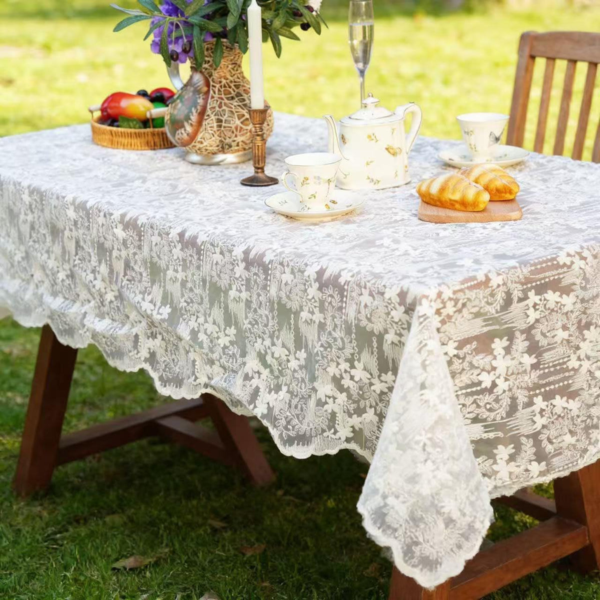 French Embroidery Lace Tablecloth - Rectangular for Coffee Tables