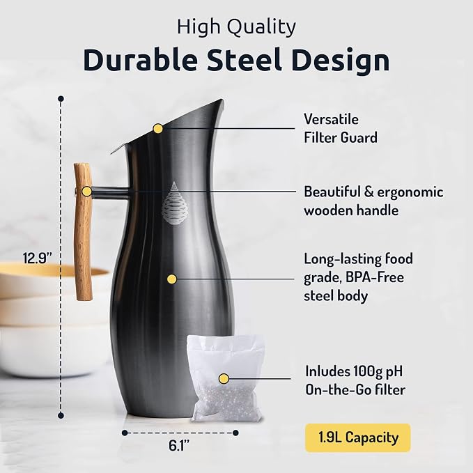 Invigorated Water pH Vitality Stainless Steel Alkaline Water Filter Pitcher - Image 3