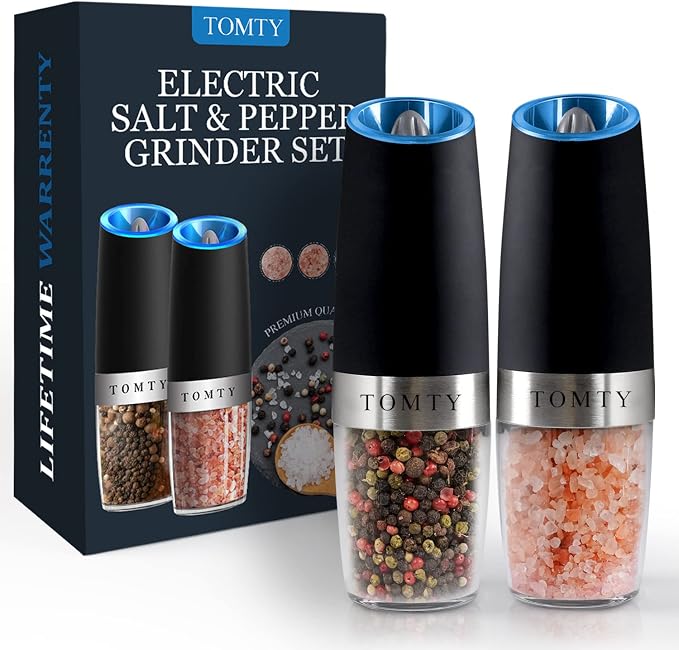 Gravity Electric Salt and Pepper Grinder Set White Elephant Gifts by TOMTY