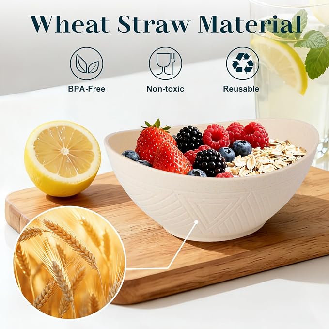 Wheat Straw Bowls Set of 4, Unbreakable Cereal Bowl 26 OZ, Microwave & - Image 2