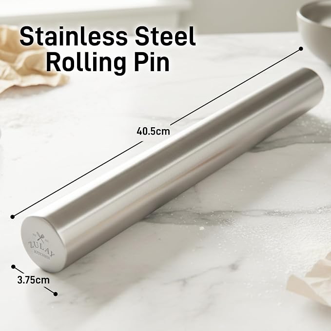 Zulay Kitchen 15.9 inch Professional Stainless Steel Rolling Pin - Image 4