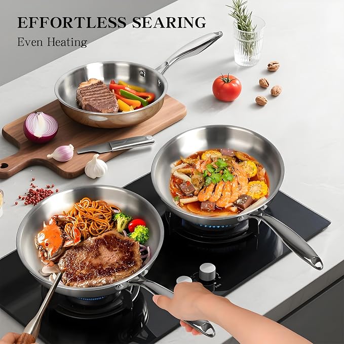 EWFEN Stainless Steel Cookware Set, 3 Ply 17 Piece Stainless Steel Pot and Pan - Image 4