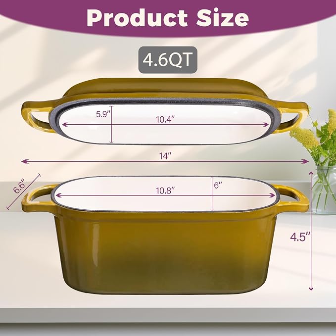 4.6-Quart Oval Dutch Oven for Bread Baking, 2 in 1 Cast Iron Bread Pan - Image 4
