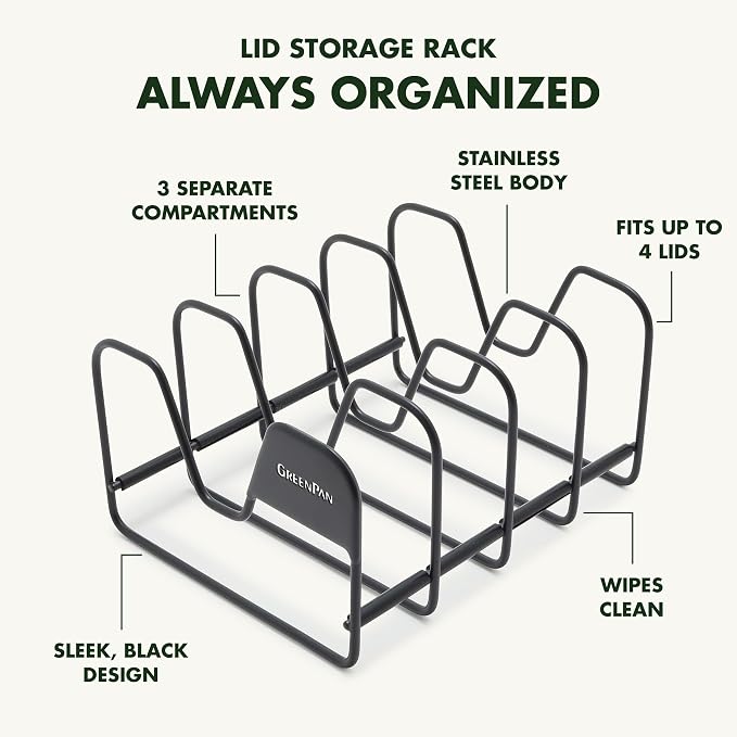 GreenPan Stainless Steel Wire Pots and Pans Lid Storage Rack, Holds 4 Lid Covers - Image 4