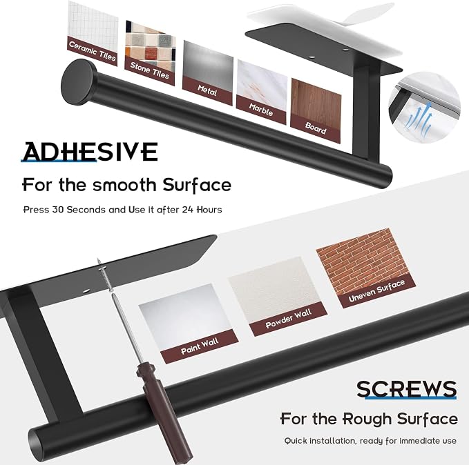 ASTOFLI Paper Towel Holder Under Cabinet No Drilling, Self Adhesive Paper Towel - Image 3