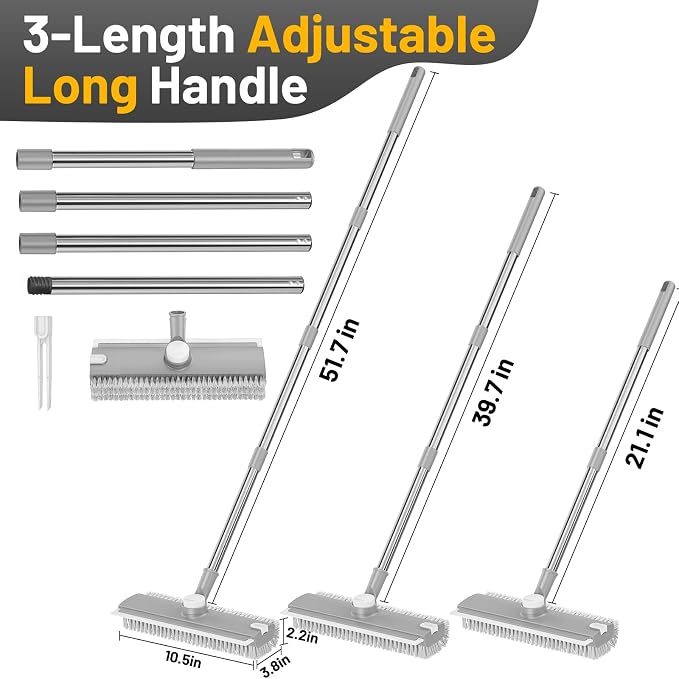 Floor Scrub Brush with Long Handle: 3 in 1 Heavy-Duty Floor Scrubber Brush with - Image 3