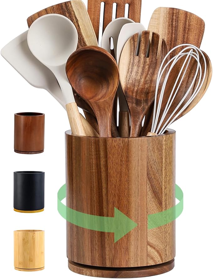 Wooden Utensil Holder, 360°Rotating 7.3'' Large Utensil Holder by Unknown