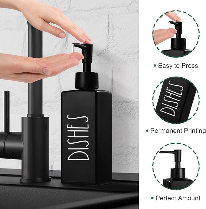Hand and Dish Soap Dispenser Set, Matte Black Dish Dispenser Bottle - Image 3