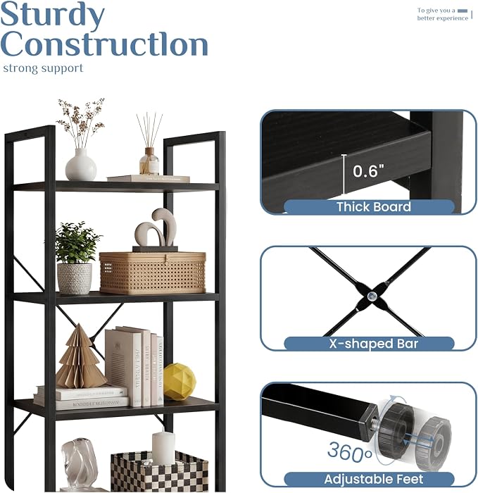 DUMOS 4 Tiers Bookshelf, Classical Book Shelf, Tall Display Shelves in Living - Image 5