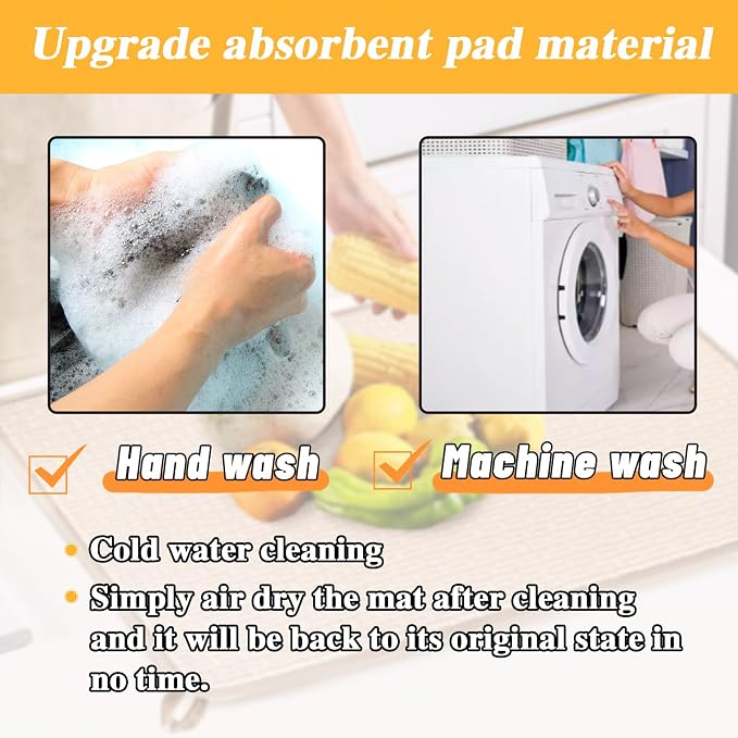 2 Pack XXL Large Microfiber Dish Drying Mat, 24*17 inch Absorbent Dish Drainer - Image 3