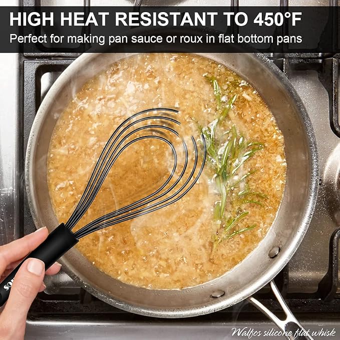 Walfos Silicone Flat Whisk, 11inch Flat Whisk Non Scratch Coated Flat Whisks - Image 5