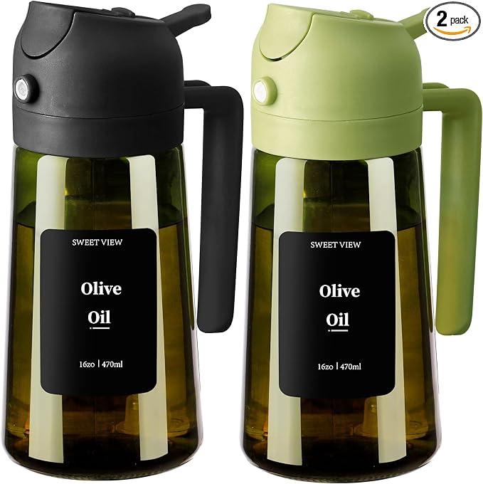 SWEET VIEW 2PCS Olive Oil Dispenser and Oil Sprayer – 16oz/470ml Glass by SWEETVIEW