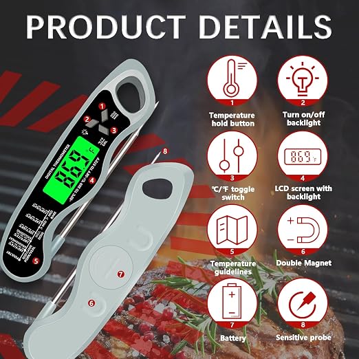 Meat Thermometer Digital，IP67 Waterproof Cooking Thermometer - Image 3