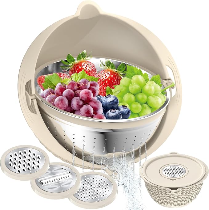 4-1 Colander with Bowl Set, Food Strainers and Colanders, Fruit Washing Bowl by STOCKPOT