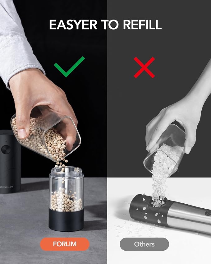 FORLIM Electric Salt and Pepper Grinder Set, USB Rechargeable, Automatic Salt - Image 6