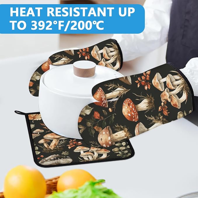 Watercolor Forest Mushroom Oven Mitts and Pot Holders Sets Heat Resistant 4Pcs - Image 5