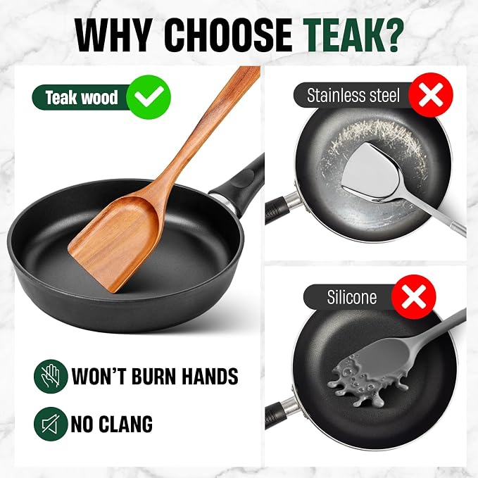 Bkiok Wooden Spoons for Cooking, Natural Teak Wood Kitchen Utensils Set for - Image 5