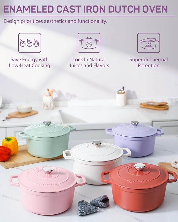 Ciwete Enameled Cast Iron Dutch Oven – 4.4 Quart Pot - Image 3