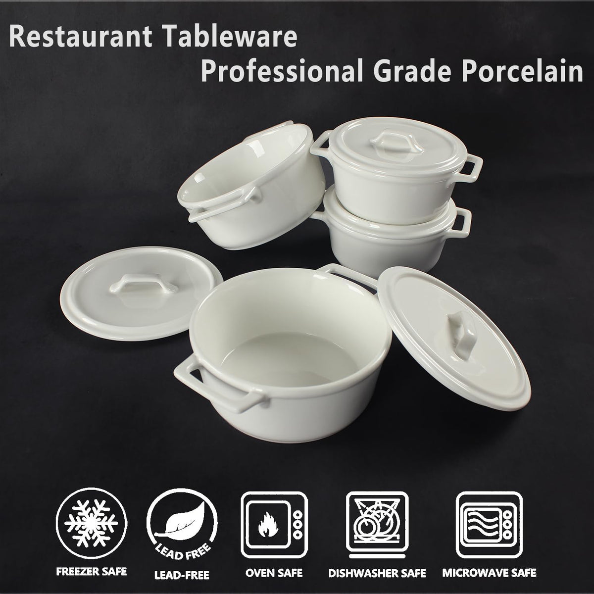 Ceramic Mini Round Cocotte Set, 13.5 Ounces Small Casserole Dishes