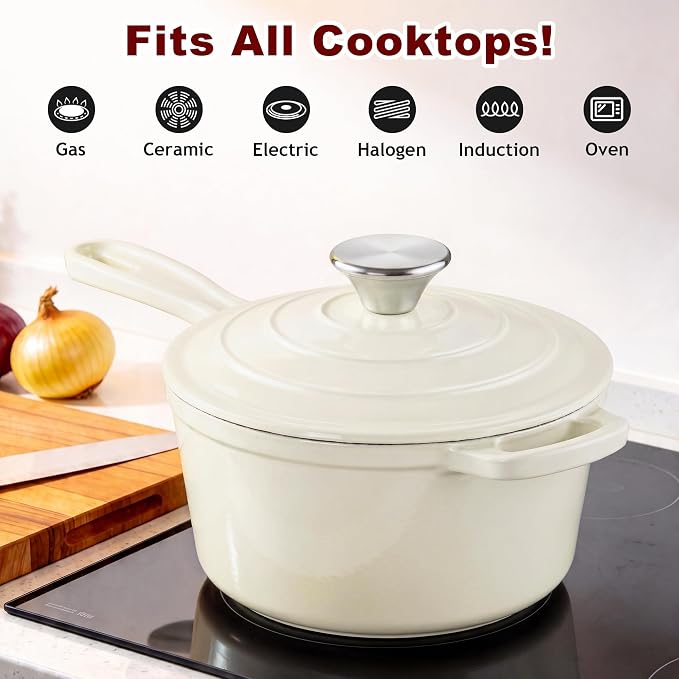 1Qt Enameled Cast Iron Sauce Pan, Leonyo Dutch Oven Pot - Image 4