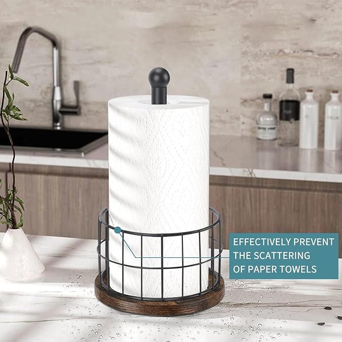YINMIT Wood Paper Towel Holder Countertop, Farmhouse Paper Towel Holder - Image 4
