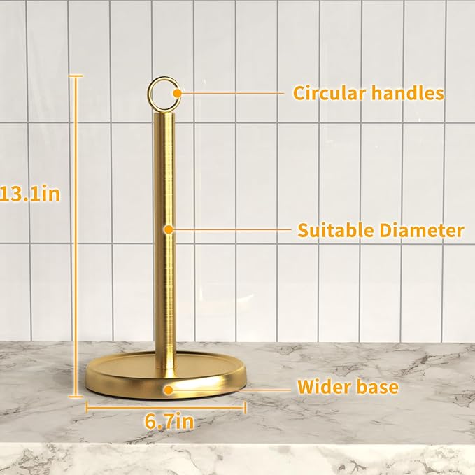 Gold Paper Towel Holder Countertop, Stainless Steel, Weighted Base, Paper Towel - Image 7