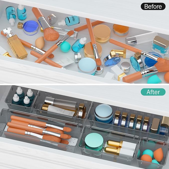 WOWBOX 6 Pack Clear Drawer Organizer Set, Acrylic Drawer Storage Trays - Image 4