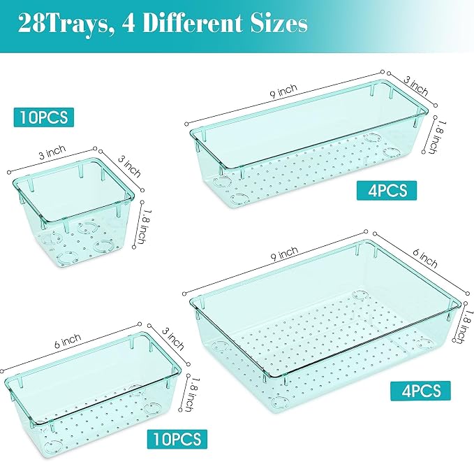 StorMiracle 28 PCS Clear Plastic Drawer Organizers Set, 4 Size Desk Drawer - Image 2