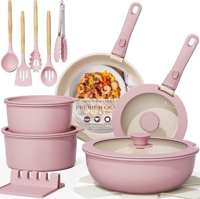 Astercook 21 Pcs Pots and Pans Set Non Stick, Ceramic Cookware Set Detachable by Astercook