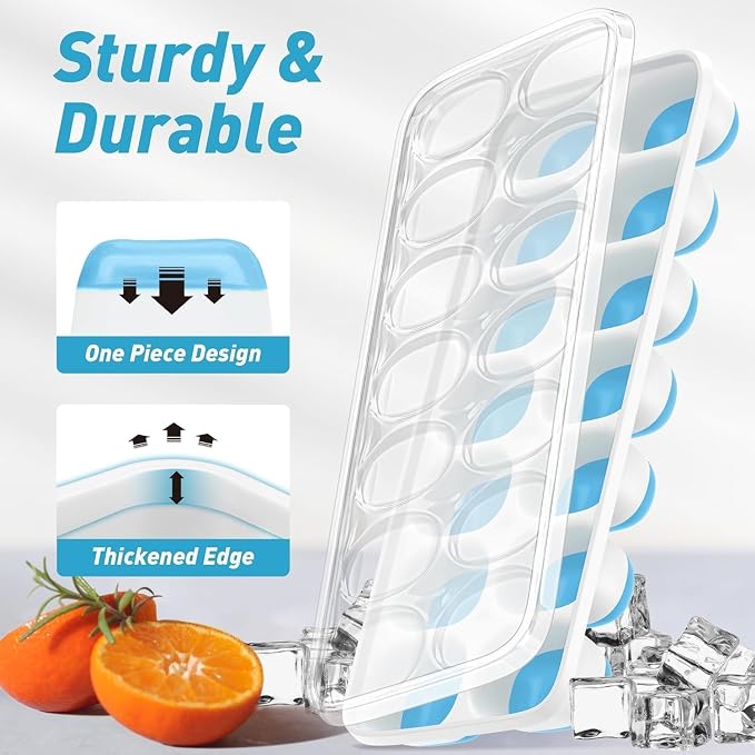 ChefAide Ice Cube Tray with Lid, 4 Packs 56 Cubes Durable Stackable Ice Cube - Image 4