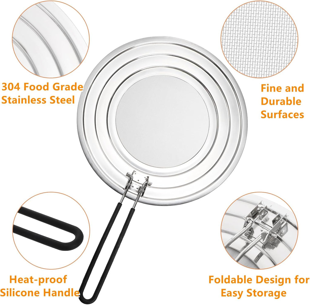 2 Pack Stainless Steel Splatter Screen for Frying Pan, 12 Inch Grease