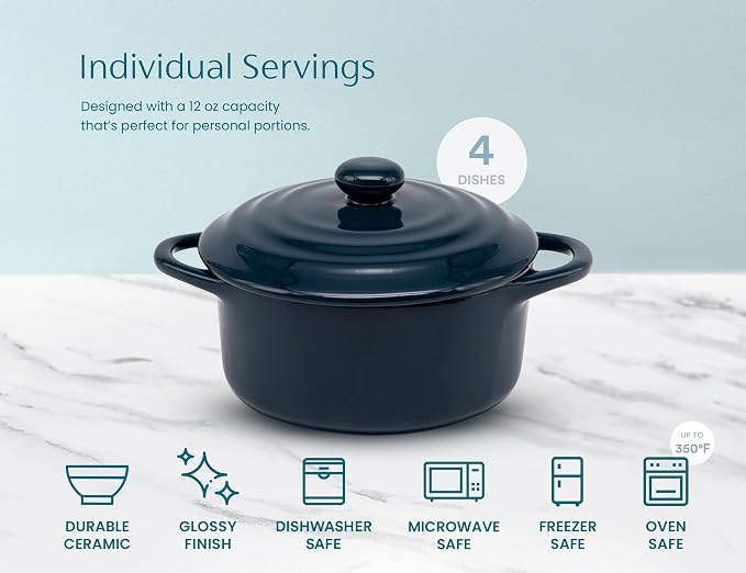 Kook Ceramic Mini Cocotte Set, Small Casserole Dishes - Image 7