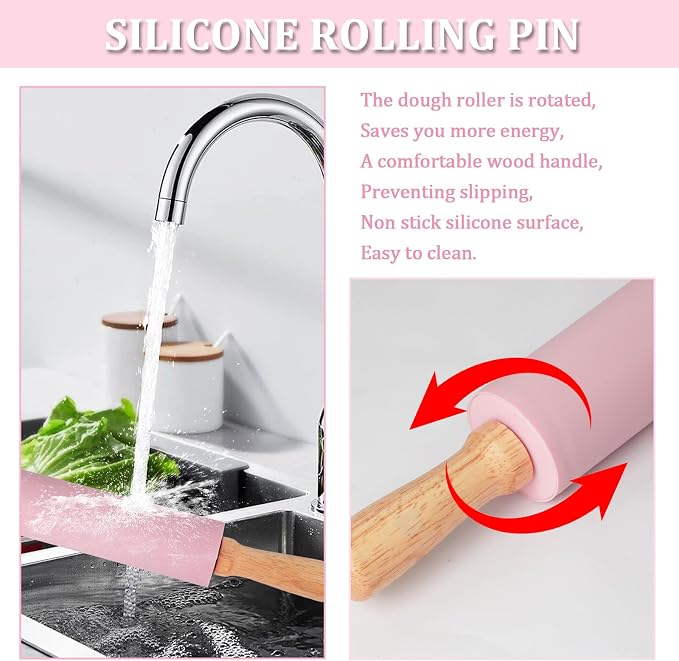 3Pcs Silicone Rolling Pin for Baking Sets, 15Inch Pastry Dough Roller - Image 4
