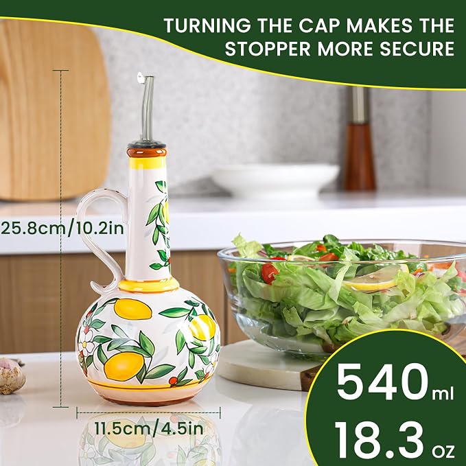 Ceramic Olive Oil Dispenser Bottle – 18.3 oz Oil Cruet - Image 2
