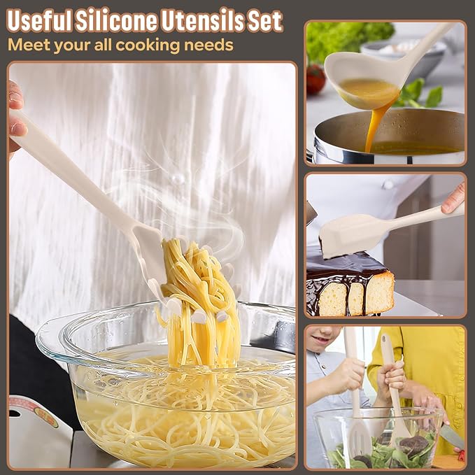 E-far Silicone Cooking Utensils Set, 7-Piece Khaki Heat Resistant Kitchen - Image 5