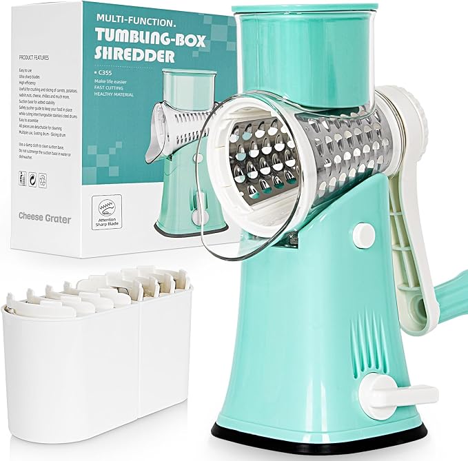 5-in-1 Rotary Cheese Grater Hand Crank, Vegetable Slicer Shredder by Nexsujo