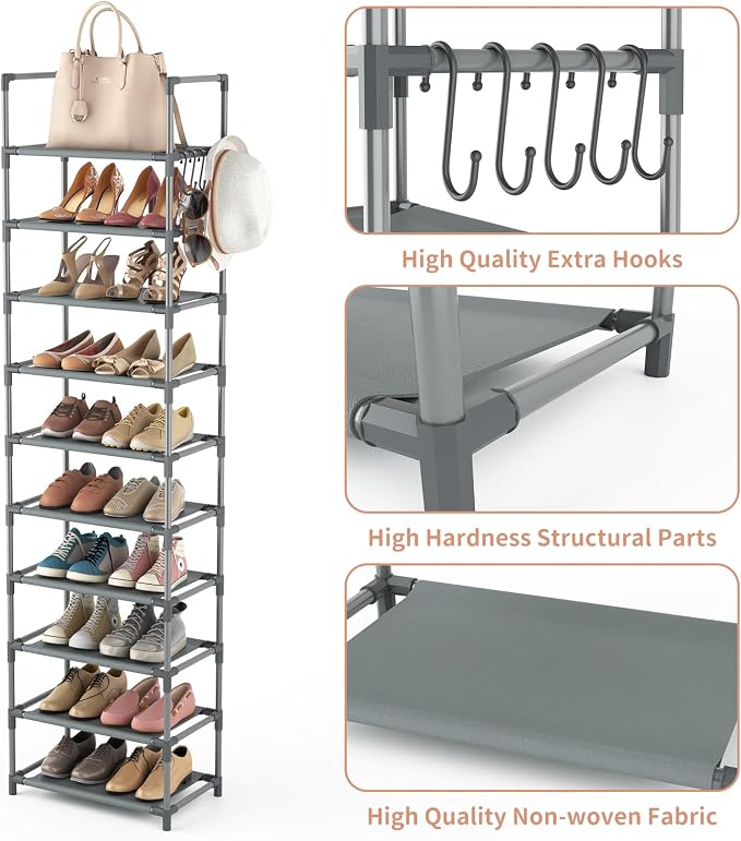 LANTEFUL 10 Tiers Tall Shoe Rack 20-25 Pairs Boots Organizer Storage Sturdy - Image 4