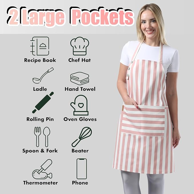 TOSHEX Kitchen Apron Waterdrop Resistant Cotton Apron - Image 3