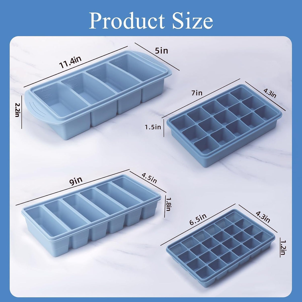 Silicone Freezer Molds Gift Set with 1 Tbsp,2 Tbsp, 1/2, and 1 Cup