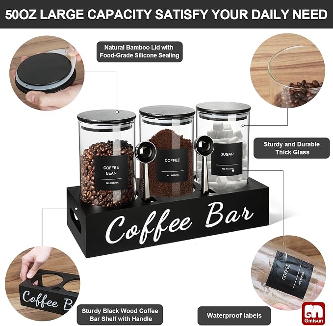 gmisun Coffee Tea Sugar Container Set, Canisters Jars - Image 6