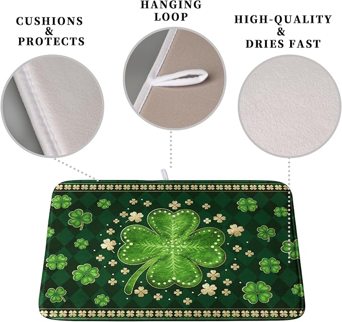 St Patricks Day Drying Mat for Kitchen Counter Shamrock Dish Drying Mats Lucky - Image 3