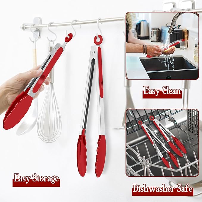 TeamFar Kitchen Tongs, Heat Resistant Silicone Tongs, Locking Design & - Image 5