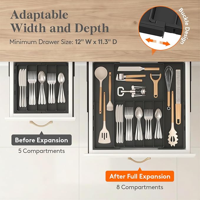 Lifewit Silverware Drawer Organizer, Expandable BPA Free Utensil Tray - Image 6