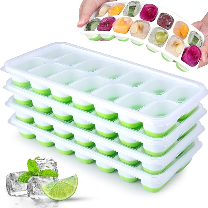 Silicone Ice Cube Tray, Jrisbo 4 Pack Easy-Release & Flexible 14-Ice Cube Trays by Jrisbo